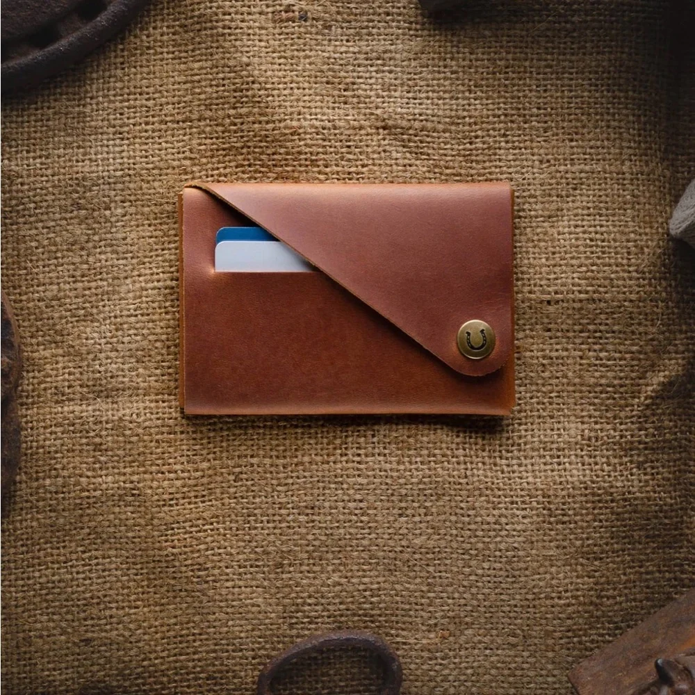 NEW Crazy Horse Craft Minimalist Leather Origami Wallet, Brown